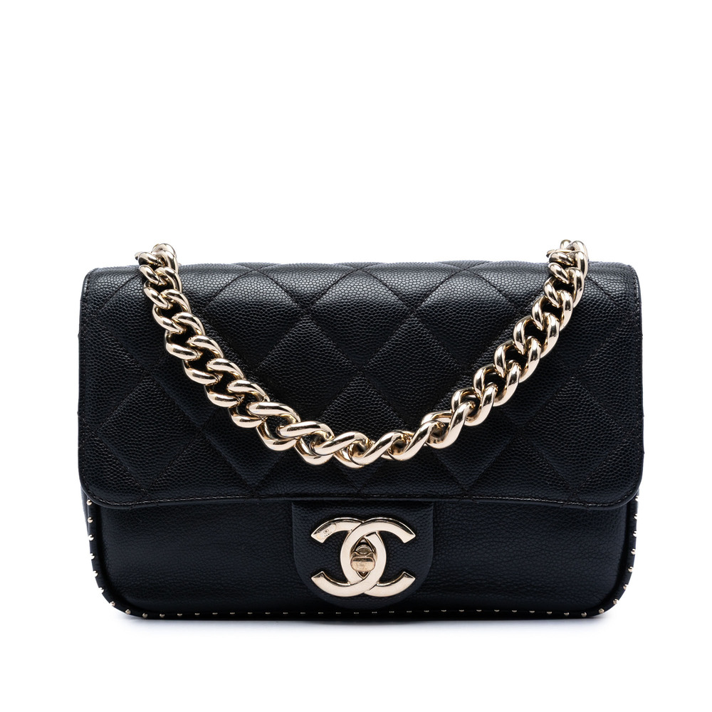 Pre-Loved Chanel Small CC Quilted Caviar Studded Single Flap